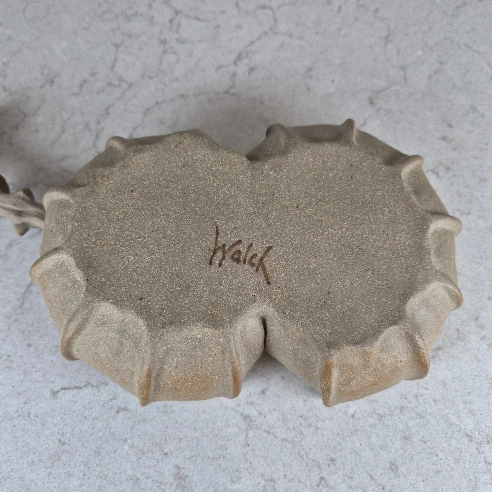 Barbara Walch Pinch Pottery Divided Stoneware Condiment Bowl Spoons Brown Blue